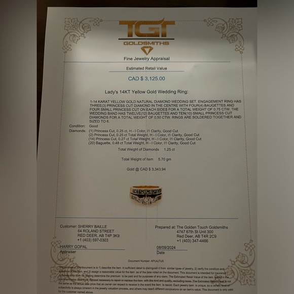 Wedding set. 1.25 total diamond. Princess cut and baguette cut. Size 6. 14k gold - Picture 9 of 9